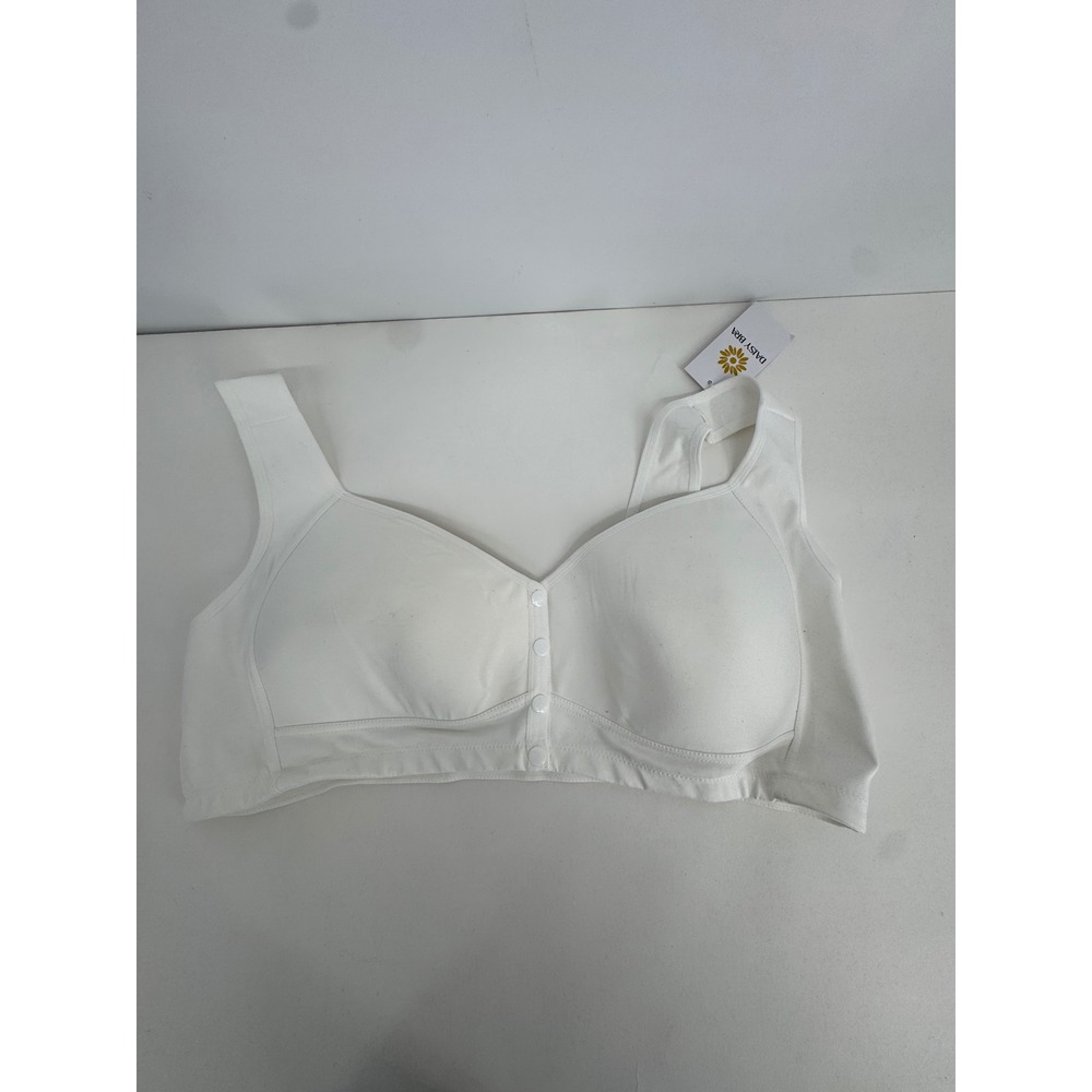 Daisy Bra Women Sz 5XL White Front Closure Wireless Soft Cup Bra Snap Button NWT